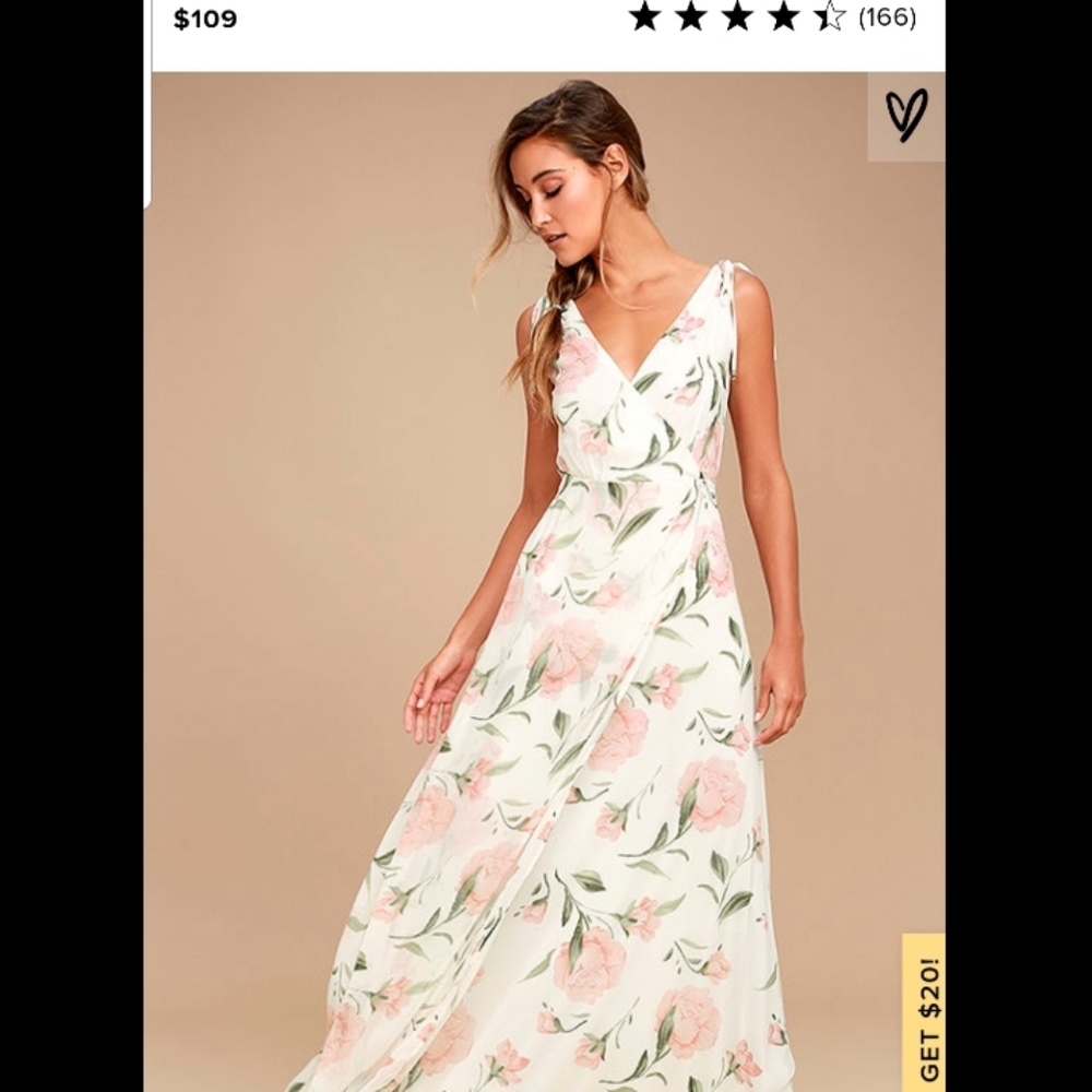 Lulu's white floral maxi, tie shoulder